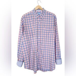 J. McLaughlin Mens Gingham Plaid Flip Cuff Classic Fit Button Down Shirt Size XL